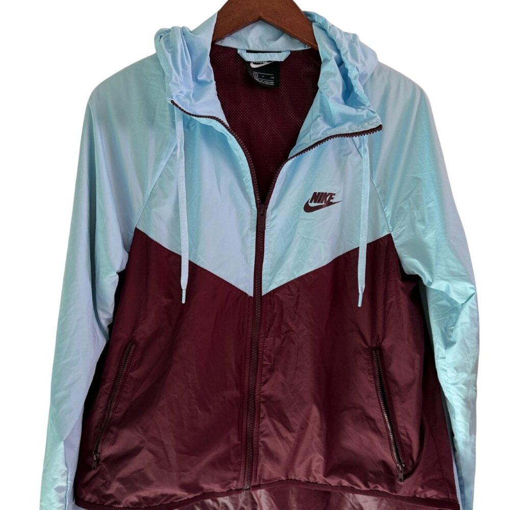 Nike Windbreaker Jacket Colorblock Maroon Blue Hooded Size Small